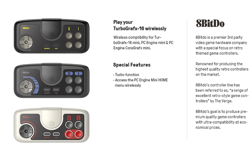 8BitDo Wireless Gamepad Controller for PC Engine Mini PC Engine Core Grafx Mini for Switch