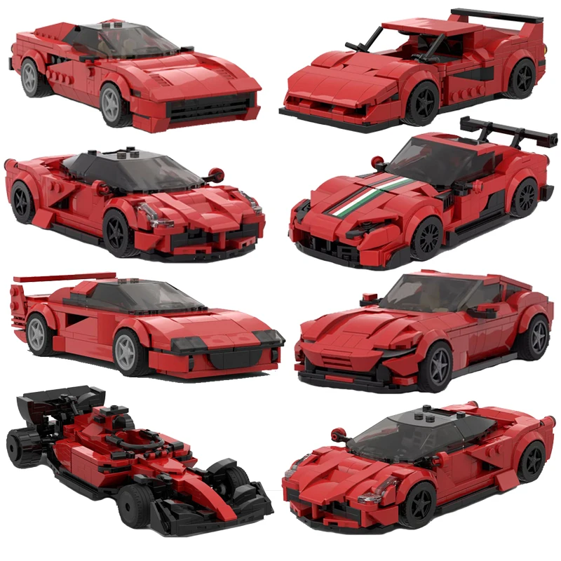 MOC Technical Car Ferraried Speed Champions F40 Stallone Enzo SF90 Pista Monza Daytona SP3 Supercar Sets Building Blocks Toys