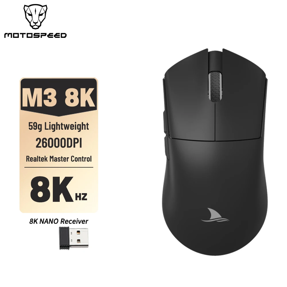 

Motospeed Darmoshark M3 8K Bluetooth Wireless Mouse Tri-mode PAW3395 Lightweight Rechargeable Mouse Gamer For Laptop PC Office