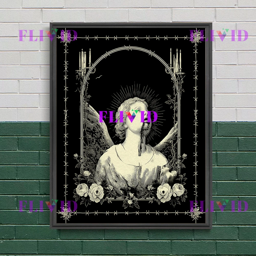 Pagan Witchcraft Black And White Wall Art Canvas Painting,Rope,Candle,Eye In Hand,Wolf And Raising Abstract Art Poster Print