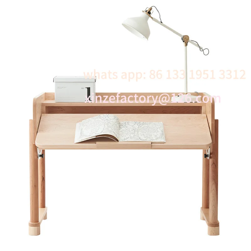 مكتب زاوية شمالي قابل للتخصيص، طاولة دراسة من خشب القيقب بالكامل بزاوية قابلة للتعديل وعرض طاولة ألعاب وغرفة ضيقة للأطفال