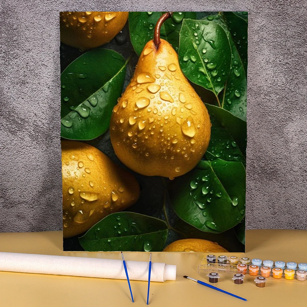 

Frameless Fruits Pear DIY Oil Painting By Numbers Kit Scenery Acrylic Paint On Canvas Unique Gift Calligraphy Painting 40x50cm