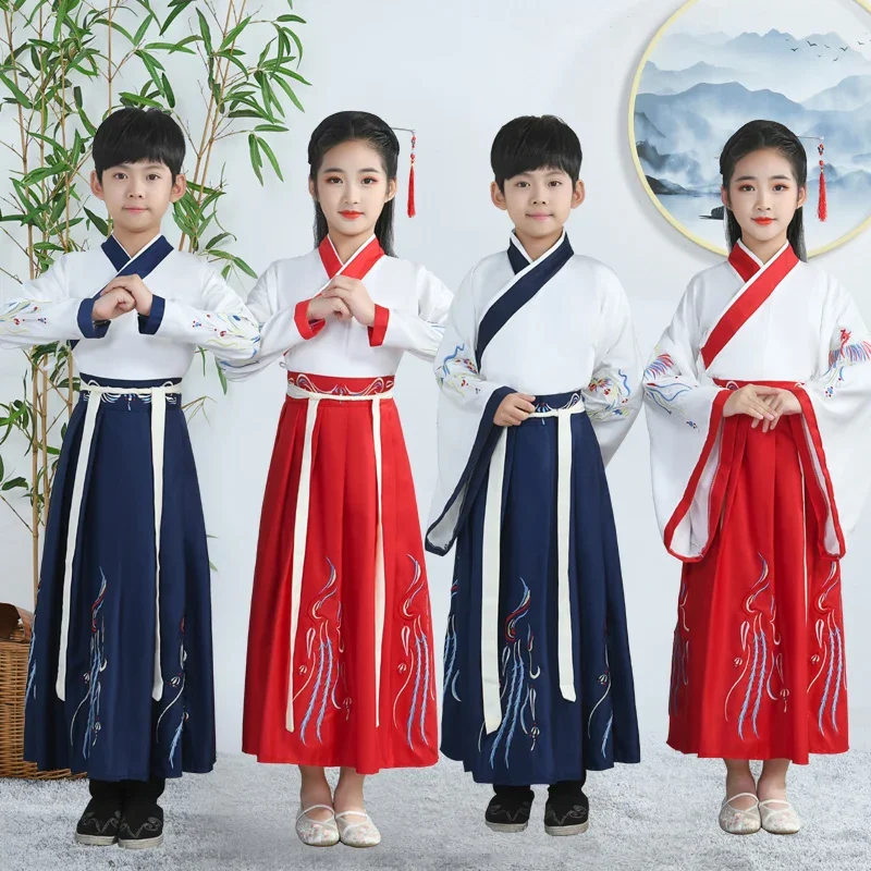 Classical Dance Performance Costume Girls Hanfu Boys Chinese Clothes Book Boys Three Character Classic Discipleship Rules Kids