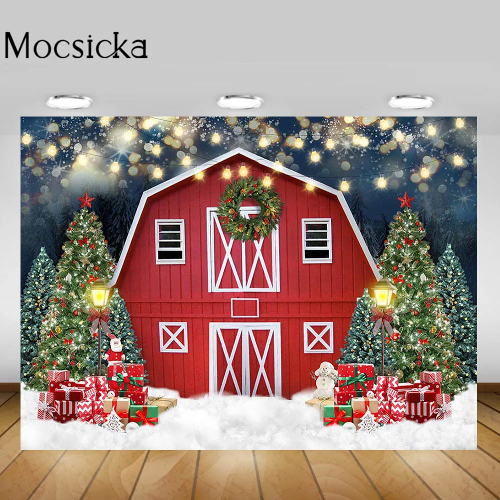 

Mocsicka Red Barn Winter Snowfield Christmas Backdrop Child Outdoor Portrait Photography Background Studio Photocall Photo Booth