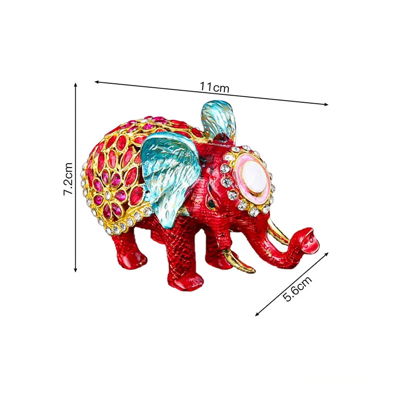 Enamel Lucky Elephant Trinket Box Vintage Hand Painted Ring Jewelry Organizer Figurine Collectible Keepsake Home Decor