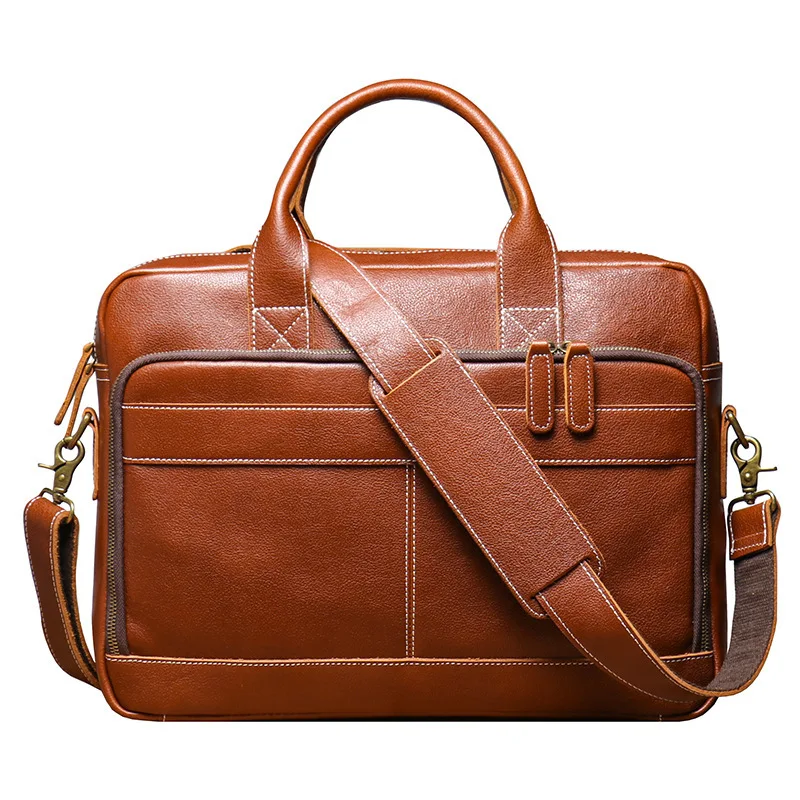 Busiess Commutig Hadheld Geuie Messenger Bag Men Leather Laptop Bag Large Capacity Sigle Shoulder Layer Cowhide Fashio Briefcase
