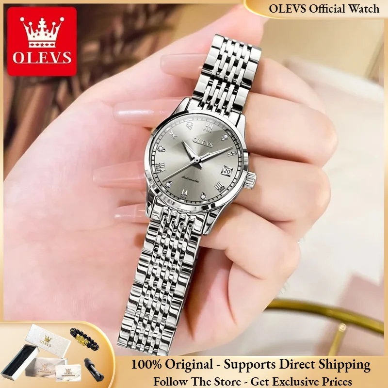 

OLEVS 6602 Women Watch Luxury Swiss Movement Automatic Mechanical Watch Dual Calendar Waterproof Clock Top Brand Women Watch