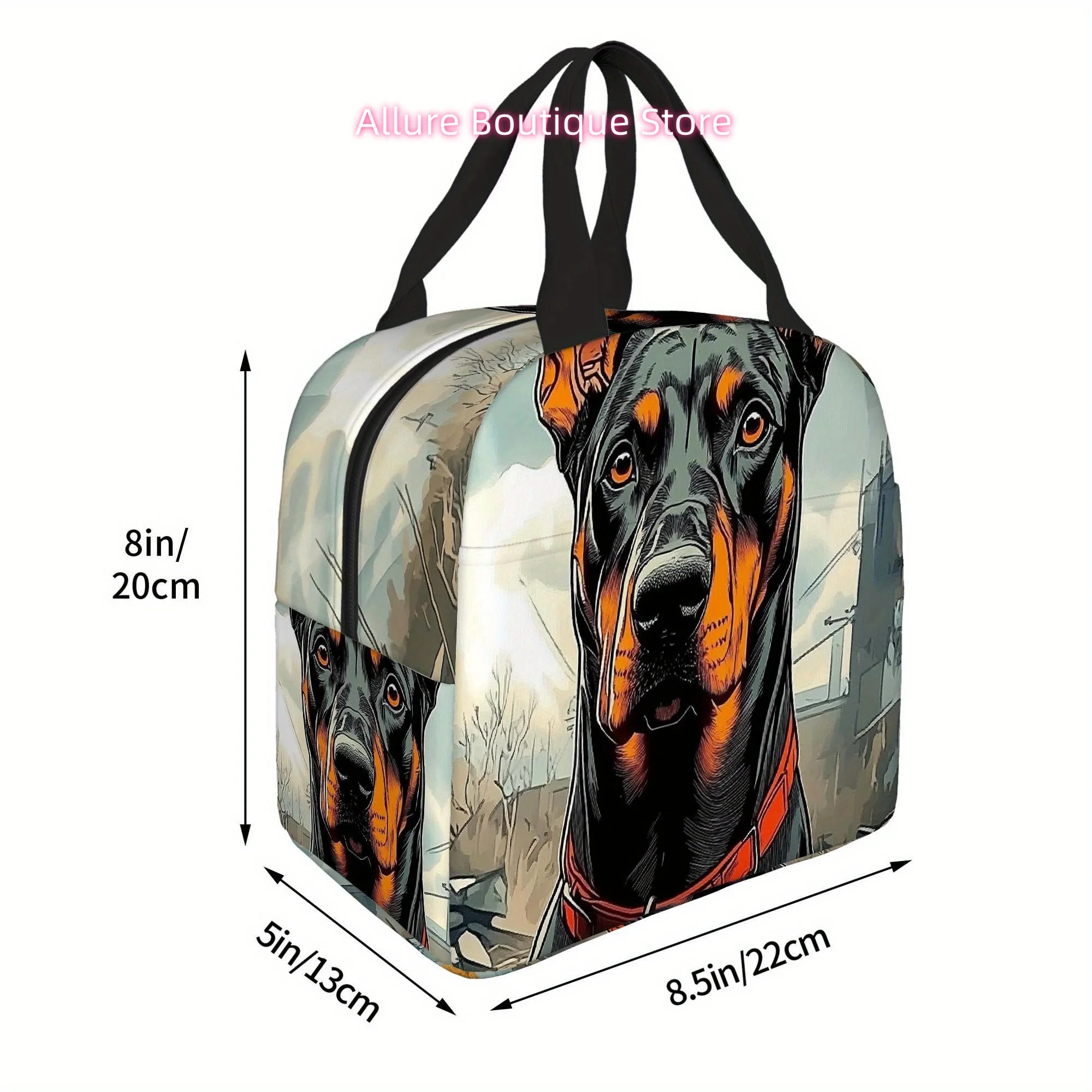 1pc Dog in Urban Setting with Red Collar Printed Thermal Bag - Insulated, Reusable, Portable, No Food Contact, Ideal for Home, R