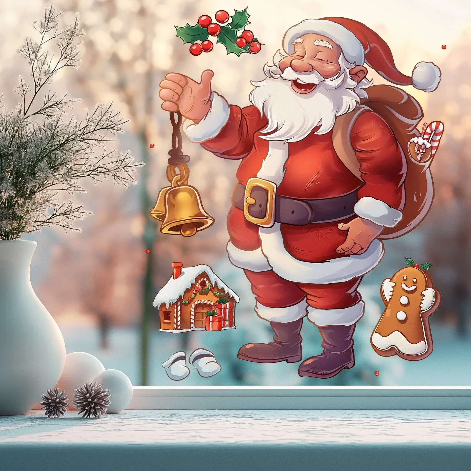New Christmas Mirror Stickers Cartoon Santa Claus Gingerbread Man Window Glass Static Sticker Happy New Year 2026 Merry Christma