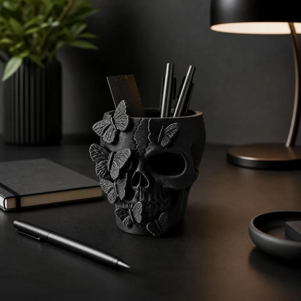 Gothic Butterfly Skeleton Statue Home Decorations Vase Halloween Skull Ornaments Large Capacity Funny Desk Organizer Desk