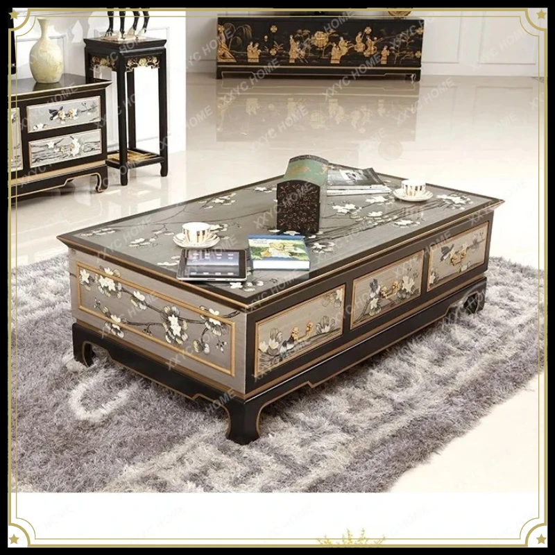 X-S 1.4 meters villa large storage solid wood modern new Chinese style living room rectangular coffee table TV cabinet HG