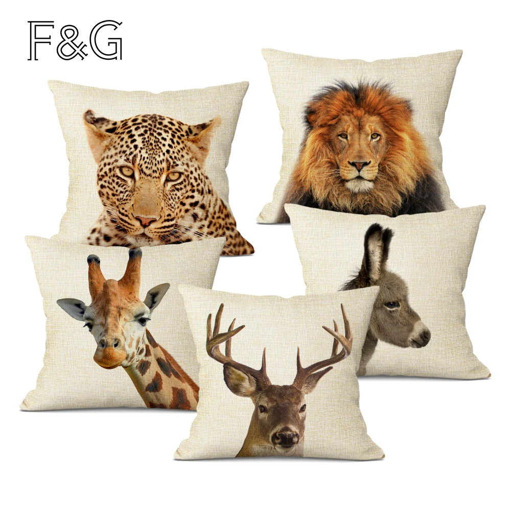 Animal Series Cushion Cover Home Decor Tiger Elephant Monkey Throw Pillows Covers  Linen Pillowcase for Sofa Decoration