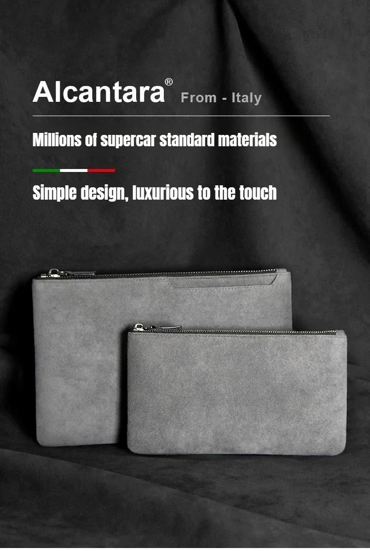 Herren-Clutch aus Wildleder, Business-Casual-Handtasche mit Reißverschluss, Handtasche mit großem Fassungsvermögen für die Aufbewahrung von Handy, Ausweis und Münzen – Detail 2