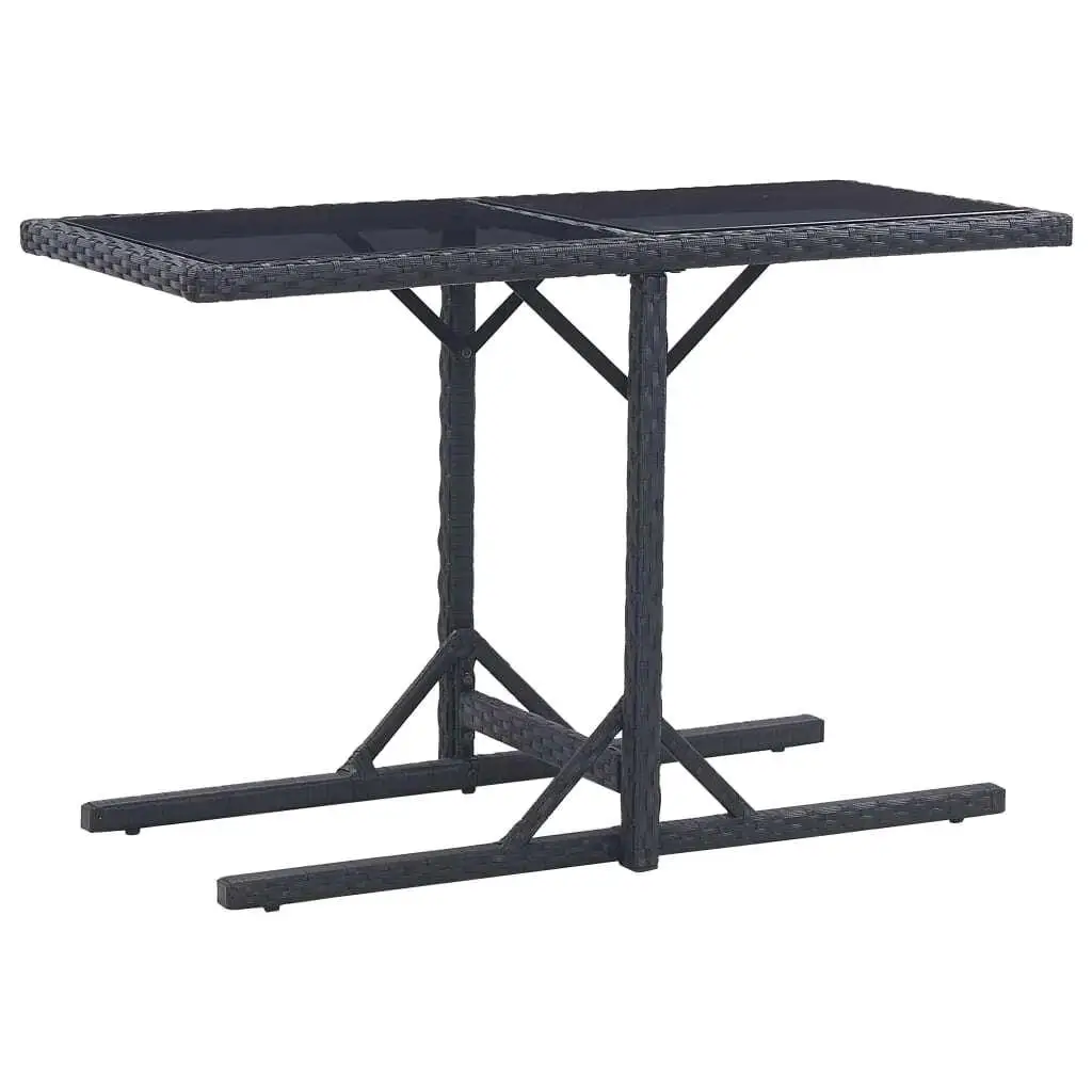 

43.3'' Black Patio Table with Glass Top & Poly Rattan - Stylish Outdoor Furniture