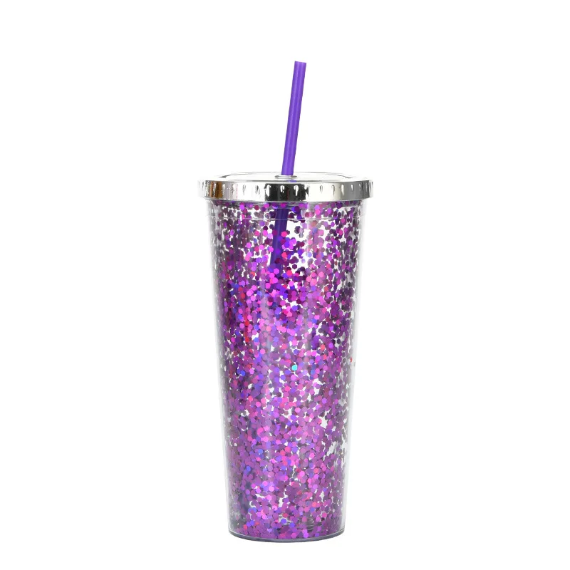 24oz جديد البلاستيك كوب بقشة فنجان القهوة بريق مسحوق زجاجة ماء المشروبات الباردة غطاء الطلاء الكهربائي