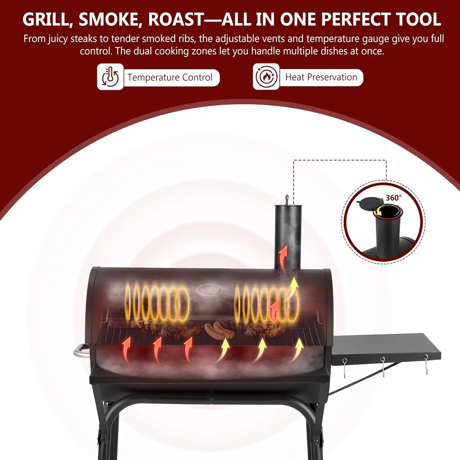 Barrel Charcoal Grill, 554 Sq. In. Large Outdoor BBQ Grill, Customized