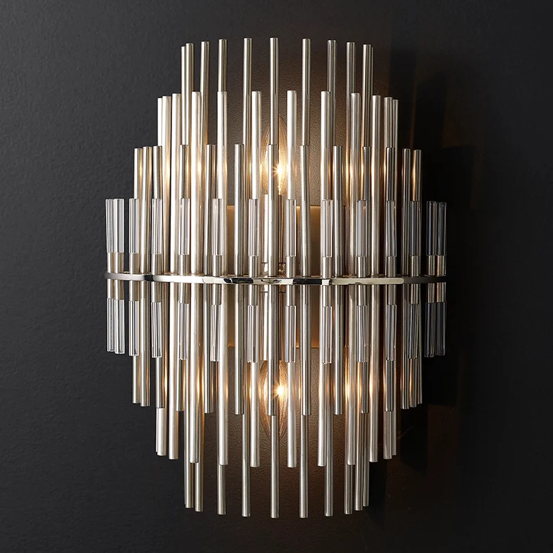 Custom Modern Indoor Hallway Hotel Villa Bedroom Bedside Glass Metal Strip Tube Luxury Wall Lamp Sconce Background
