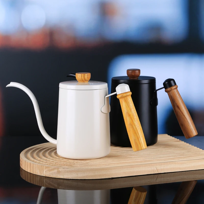 المحمولة المتخصصة الفولاذ المقاوم للصدأ معقوفة صب فوق غلاية القهوة وعاء القهوة بمقبض خشبي