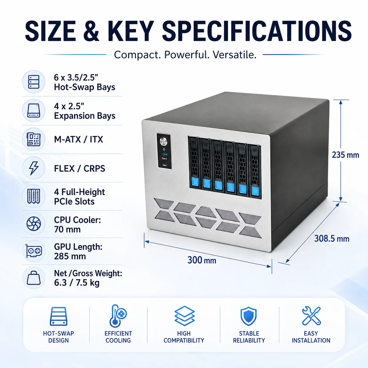 6+4 Bay NAS Case MATX ITX Server Chassis Hot Swap 3.5/2.5 HDD SATA SAS Backplane FLEX CRPS PSU Home Server Storage Enclosure