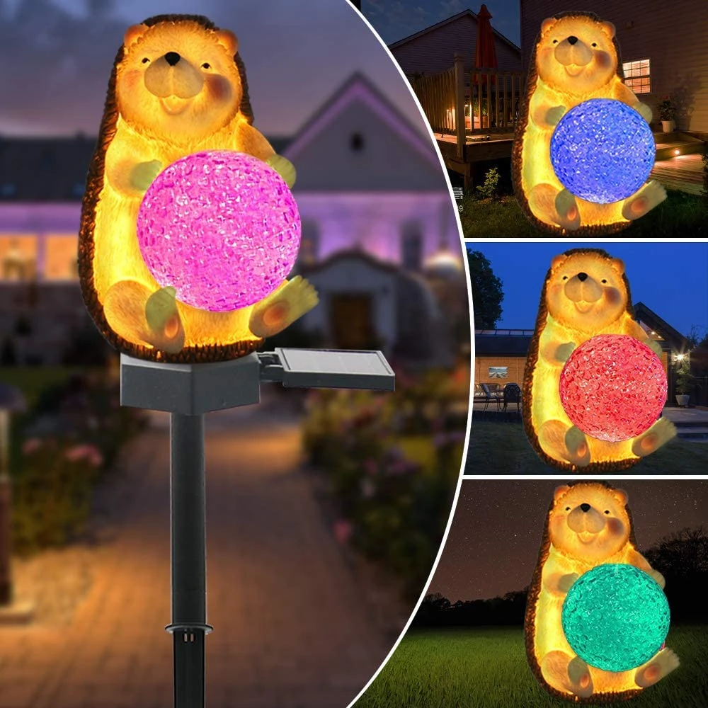 

RGB Solar Christmas Garden Lights Animal Hedgehog Xmas Lawn Landscape Lamp for Wedding New Year Home Party Courtyard Path Decor