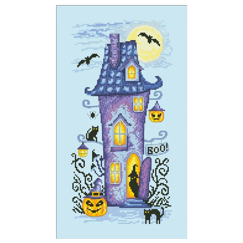 Gloomy house cross stitch kit single color 18ct 14ct 11ct skyblue fabric cotton silk thread embroidery DIY handmade needlework