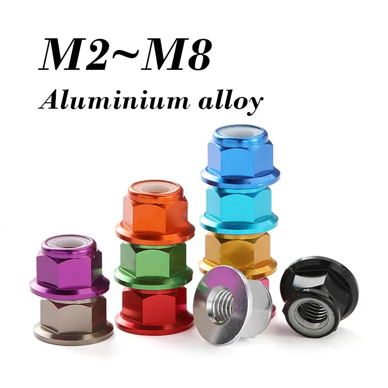 Aluminum Alloy Flange Nylon Insert Self-Locking Lock Nuts M2 M2.5 M3 M4 M5 M6 M8 Anodized Self-locking Anti-loose Nut