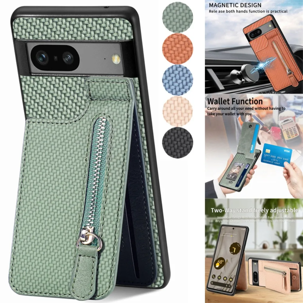 

For Google Pixel 8 Pro 7A 5G Zipper Wallet Case For Google Pixel 8A Luxury Leather Back Funda Pixel 9 7 6 Pro 8 A 7A 6A Cover