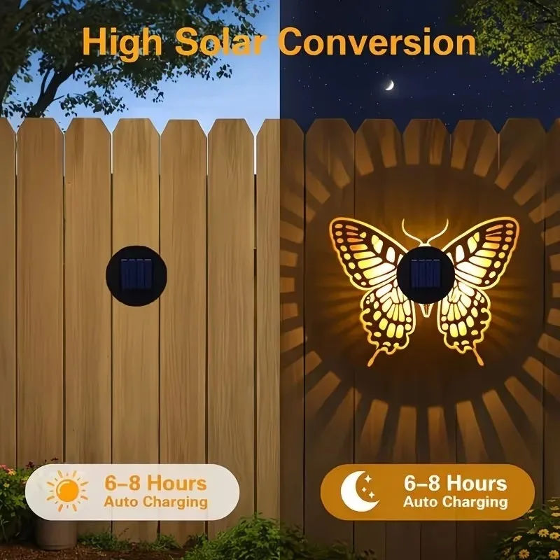 Colorful Solar Butterfly Fence Light Metal Step Lamp Outdoor Garden Courtyard Lawn Decorative Landscape Wall Accent
