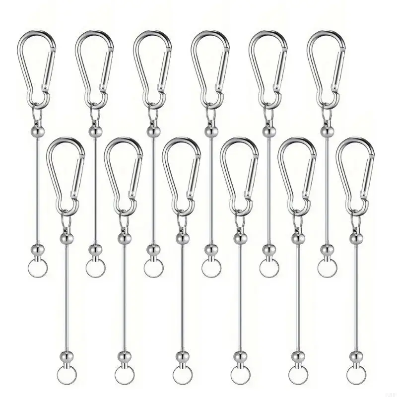 J2HF 12Pcs Beadable Keychain Bar,Silver Bead Keychain Beaded Keychain for Pendant DIY