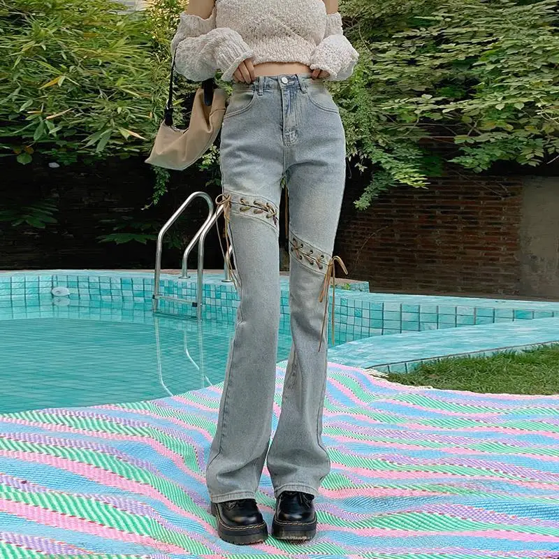 

Womens Jeans with Pockets Woman Pants Slim Fit Trousers Bell Bottom Flared Trend 2024 Skinny Spring Flare Korean Style A Pant Z