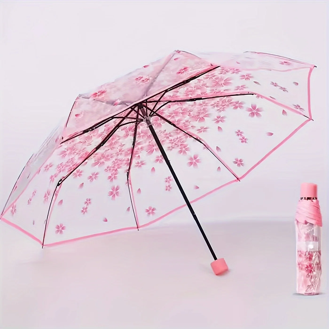 Transparent Umbrella Umbrella Folding Sun Art Fresh and Cute High Beauty Manual Umbrella Transparent Romantic Umbrella