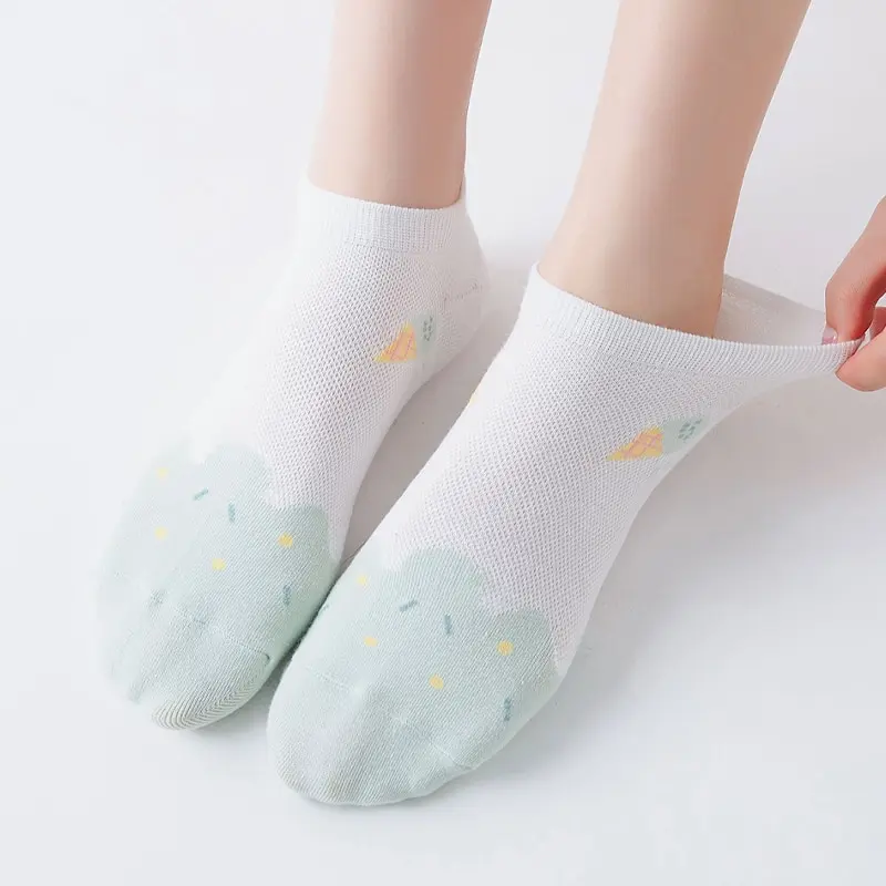 6 Pairs of Women Is Summer Thin Short Socks Sweet Cute Breathable Mesh Comfortable and Small Floral Fragments Maternidad