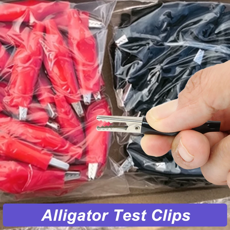 10 Pieces Black Red Crocodile Clip 28/35/45 mm Crocodile Electrical Clamps Testing Probe Meter Soft Plastic Alligator Test Clips