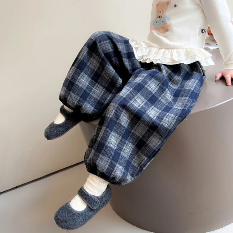 Girls Pants Spring and Autumn 2025 New Children Stylish Classic Checkered Pants Autumn Fashion Lantern Pants for Little Girls