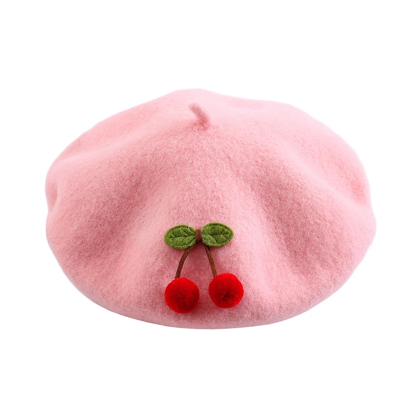 Spring Autumn Winter Girl British Painter Hat Female Wool Fashion Kawaii Red Cherry Women Beret Caps