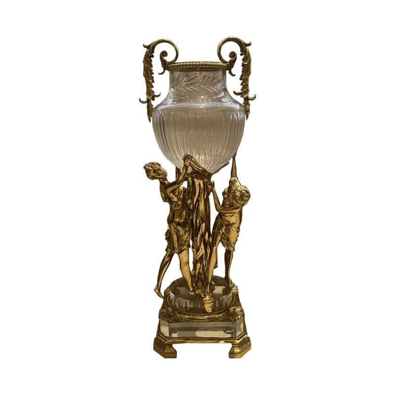 high quality interior design handmade copper corner frame crystal home decoration luxury floor decoration home vase