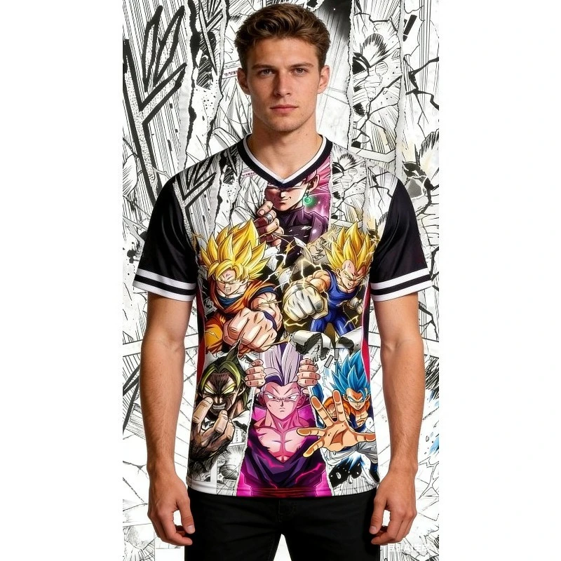 Camiseta de Anime Dragon Ball Vegeta All Forms para Hombre y Mujer, Sublimación Completa, Estampado Manga, Ropa Casual de Calle