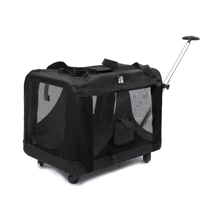 Foldable Portable Breathable Soft Sided Travel Pet Crate Outside Dog Carrier With Storage Cat Trolley Bag With 4 Wheels