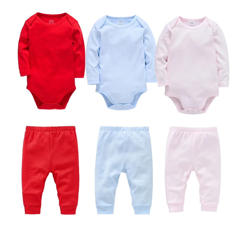 Muslin Plain 2 Pieces Baby Clothing Set Baby Boys Romper With Pants Red Pink Blue Kids Jumpsuit Blank For Newborn Gift Set