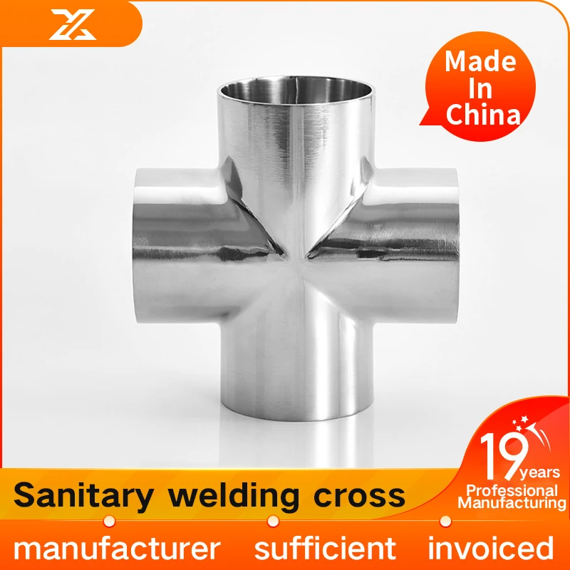 

304 stainless steel sanitary grade four-way welding equal diameter butt welding cross shaped inner and outer mirror polished foo