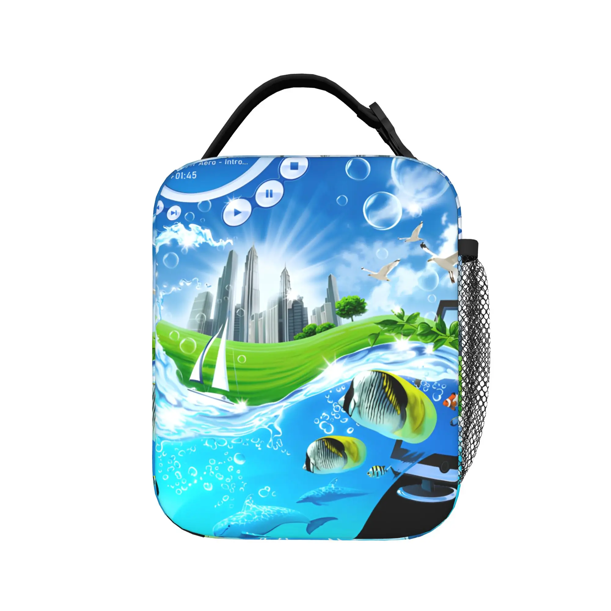 Frutiger Aero World Vaporwave Lunch Bag  Picnic Lunch Box For Women Cute Graphic Design Thermal Lunch Bags Portable Cooler Bag
