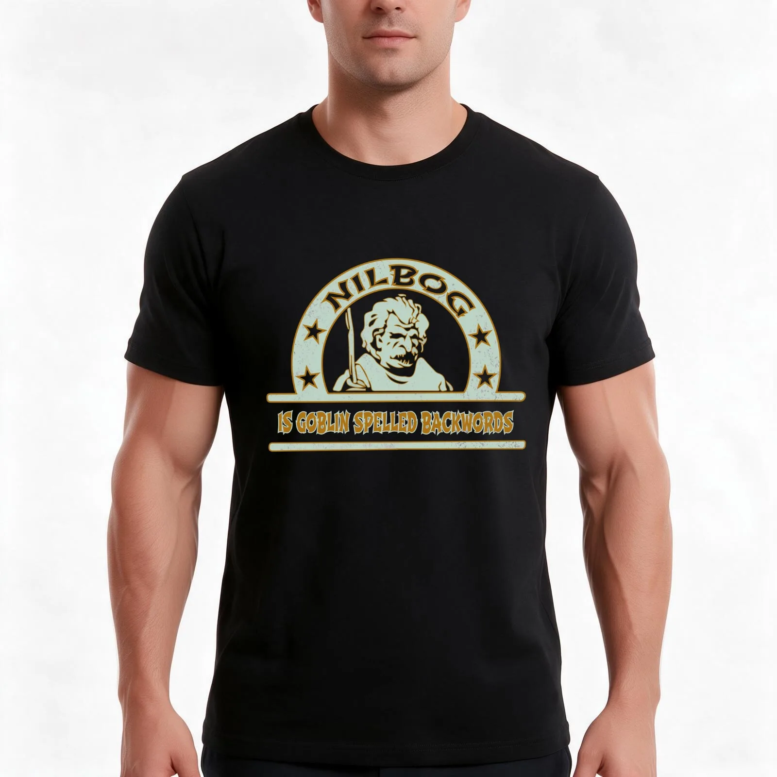Nilbog is goblin spelled backwords T-Shirt, Summer Casual Cotton Tee, Oversized Streetwear Tops, Vintage Graphic Print