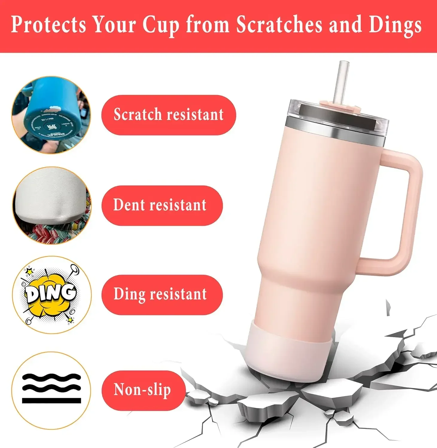 2Pcs Silicone Boot for Stanley Cup Tumbler Protective Cup Bottom Sleeve Cover Cup Accessories Fits 30oz 40oz