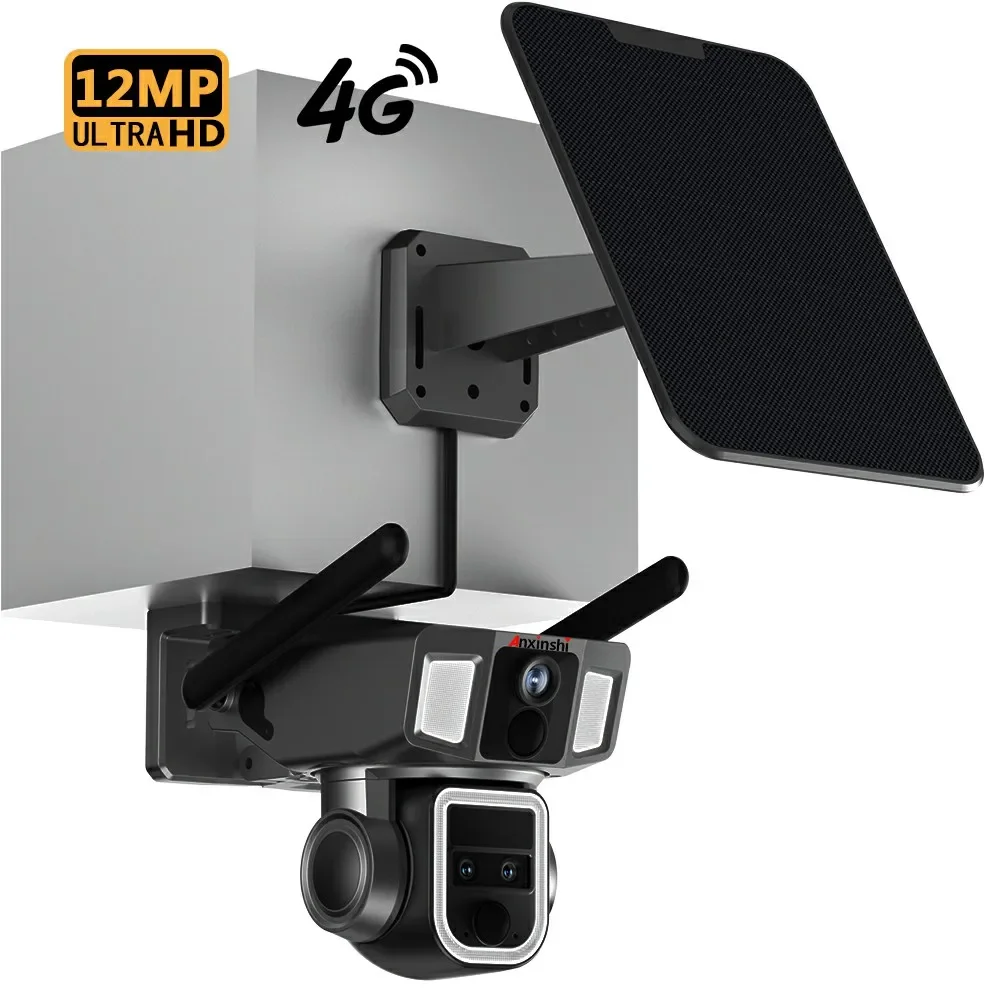 

12MP Three Lens Solar Flood Light With Cctv Camera Alarm Linkage Cctv 4g And Wifi Support Solar Ptz Camera With Street Light