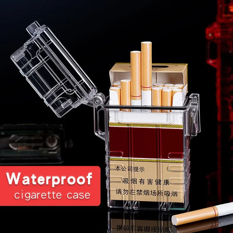 Outdoor Transparent Waterproof Cigarette Case with Cigarette Lighter 20-pack Lanyard Cigarette Case Sealed and Moisture-proof