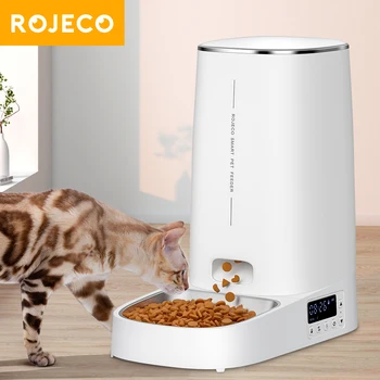 ROJECO 4L otomatik evcil hayvan besleyici düğme versiyonu otomatik kedi maması dağıtıcı aksesuarları akıllı kontrol evcil hayvan besleyici kediler için köpek kuru gıda
