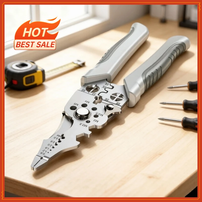 Stocking Stuffers 8.5 Inch Multifunctional Wire Stripper Cutter Crimper, Heavy Duty Stainless Steel Electrical Pliers Ergonomic