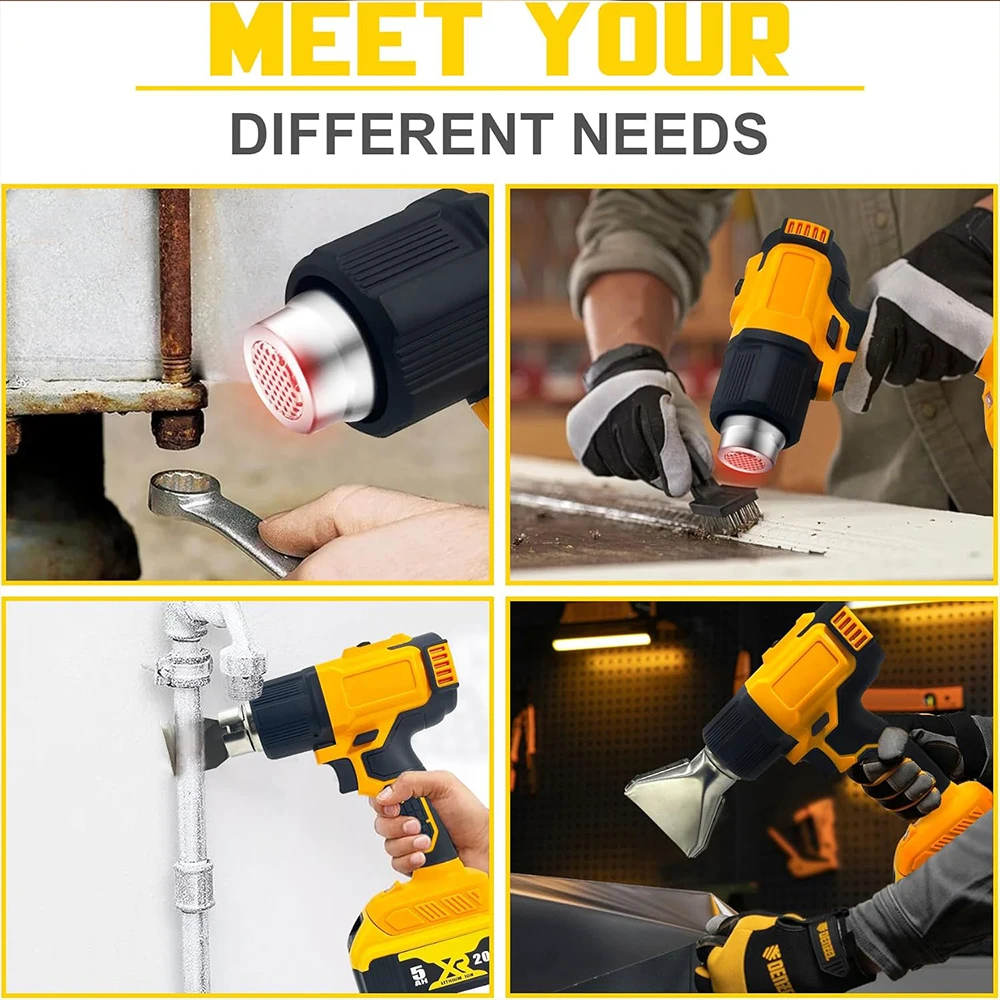 ปืนเป่าลมร้อนไร้สายสําหรับ Makita Dewalt 18V 572 ℉ -1022 ℉   ปรับอุณหภูมิความร้อนหดปืนบัดกรีเครื่องเป่าลมความร้อน