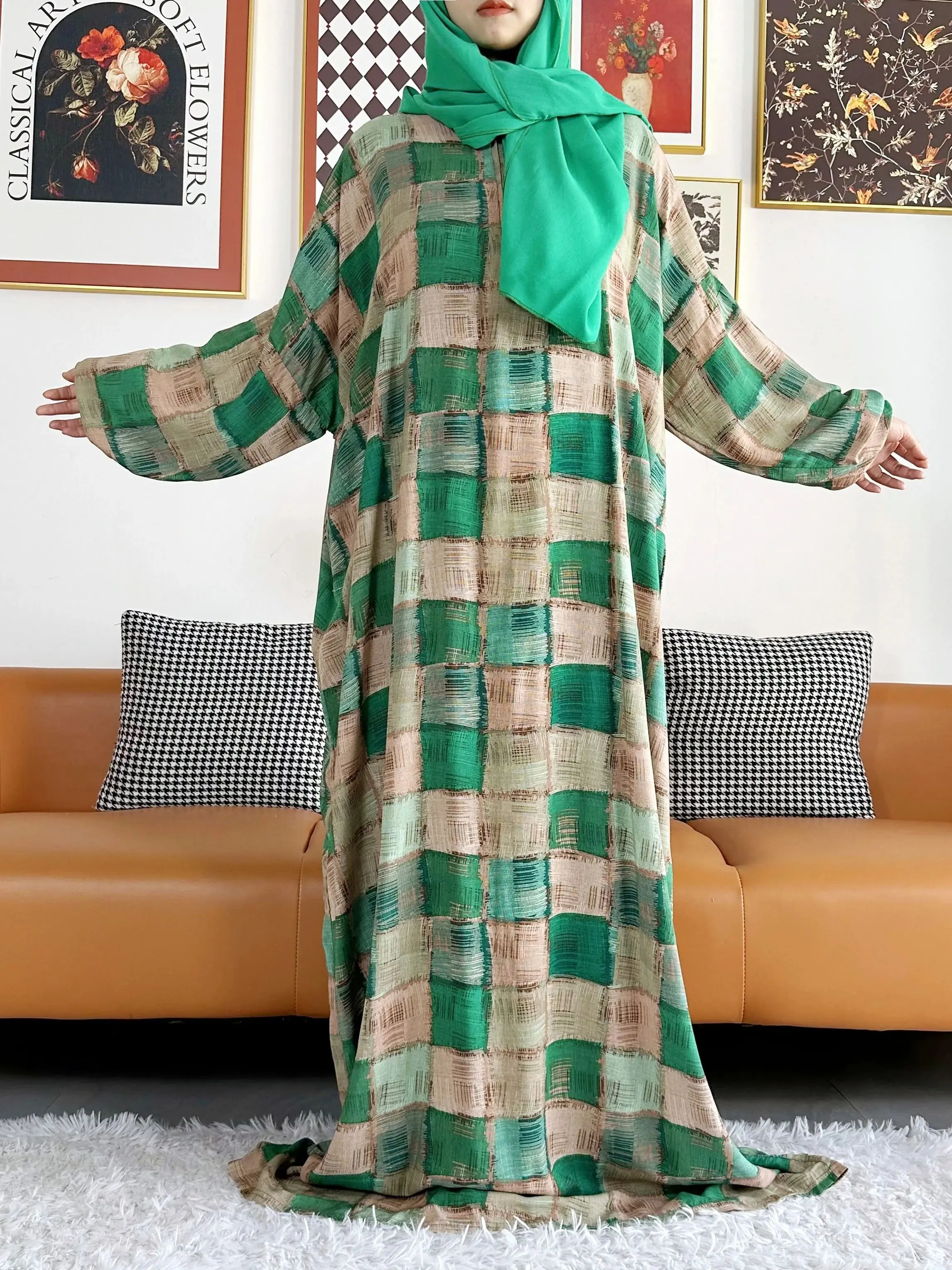 Abayas musulmanas de algodón para mujer, ropa de oración de Ramadán, bata suelta de Oriente Medio de Dubai, Turquía, turbante africano