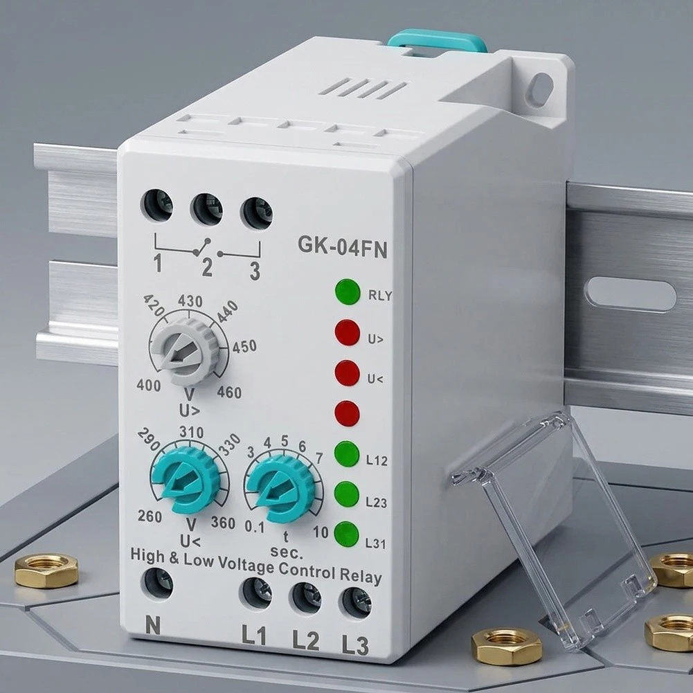 1Pc GK-04FN Voltage Protection Relay 3x380V With Neutral For Industrial Phase Monitoring Overvoltage Undervoltage Device